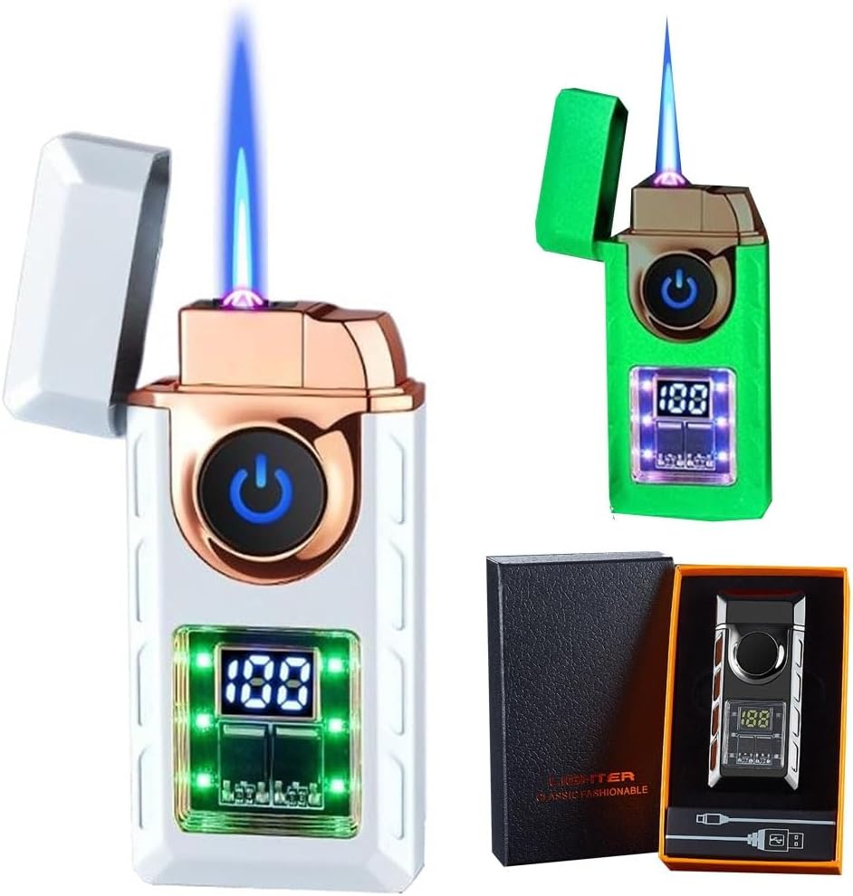Gas-Electric 2-in-1 Lighter, Windproof Torch Flame, Flameless Dual Arc, Refillable Butane Gas, Gift Box Packaging(Black Matte)