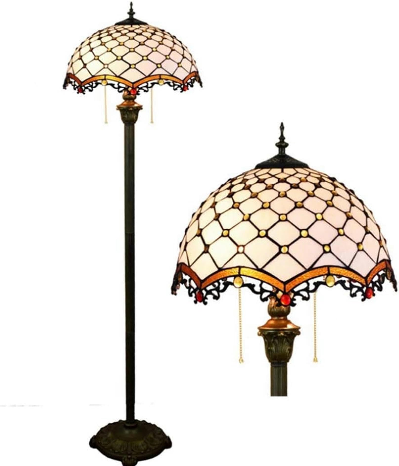 IUokLU Mediterranean White Tiffany Style Stained Glass with 16 Inches Wide Handmade Lamp Shade for Living Roomm Floor Standing Lamp, 64-Inches Tall