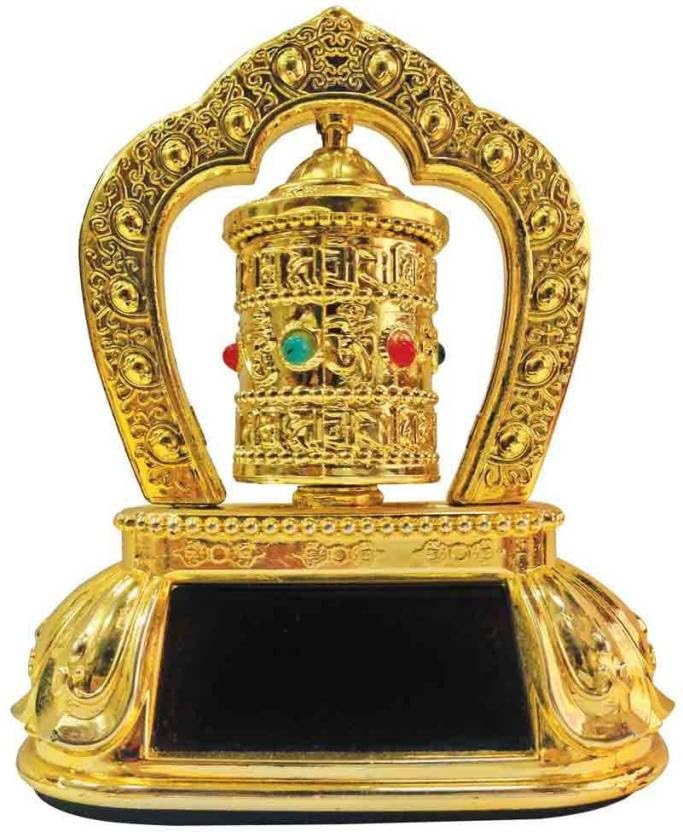 Vastu Art Fengshui Vastu Revolving/Rotating Solar Mani Lotus Prayer Tibetan Buddhist Wheel Ornament for Car Dasboard, Gifting Decorative Showpiece - 12 cm (Plastic, Gold)-image-32