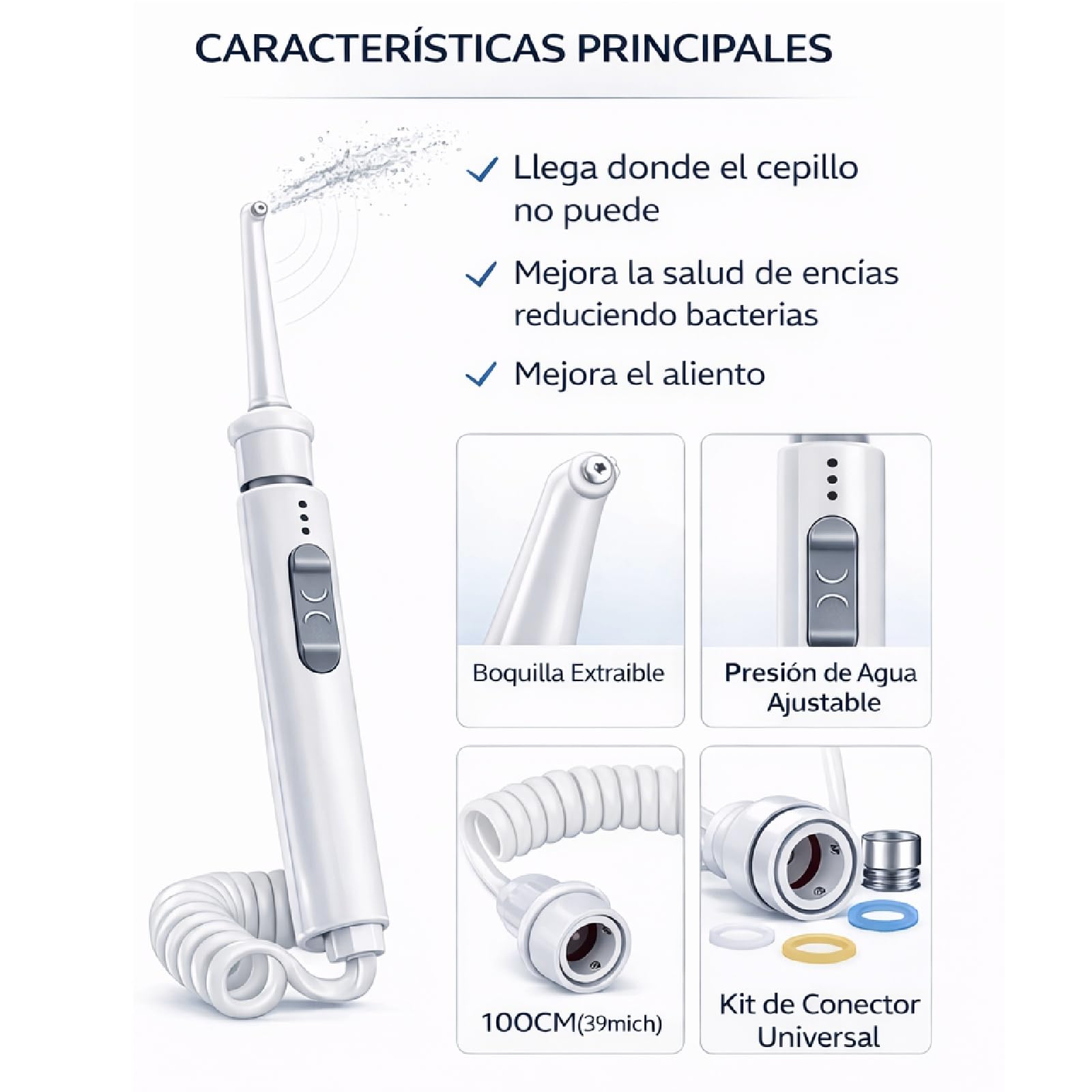 Limpiador de Dientes con Agua a Presión, Irrigador Dental Portátil | Conectado al grifo, sin electricidad ni baterías. Limpieza profunda de dientes y encías para casa y viaje.