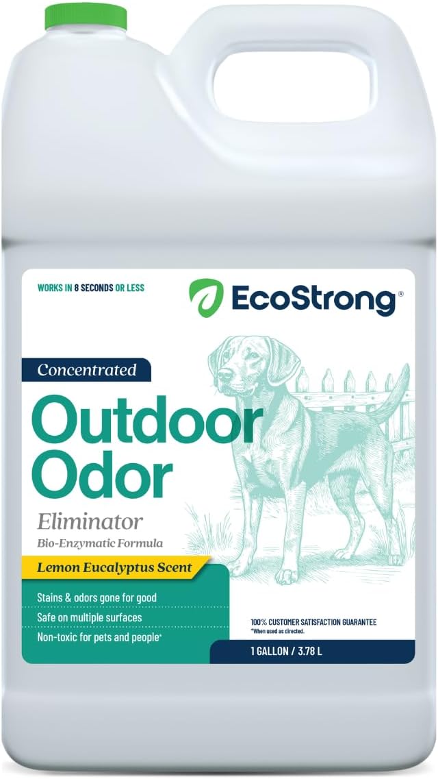 Outdoor Odor Eliminator Outside Dog Urine Enzyme Cleaner Powerful Pet, Cat, Animal Scent Deodorizer | Professional Strength for Yard, Turf, Kennels, Patios, Decks (128 OZ)