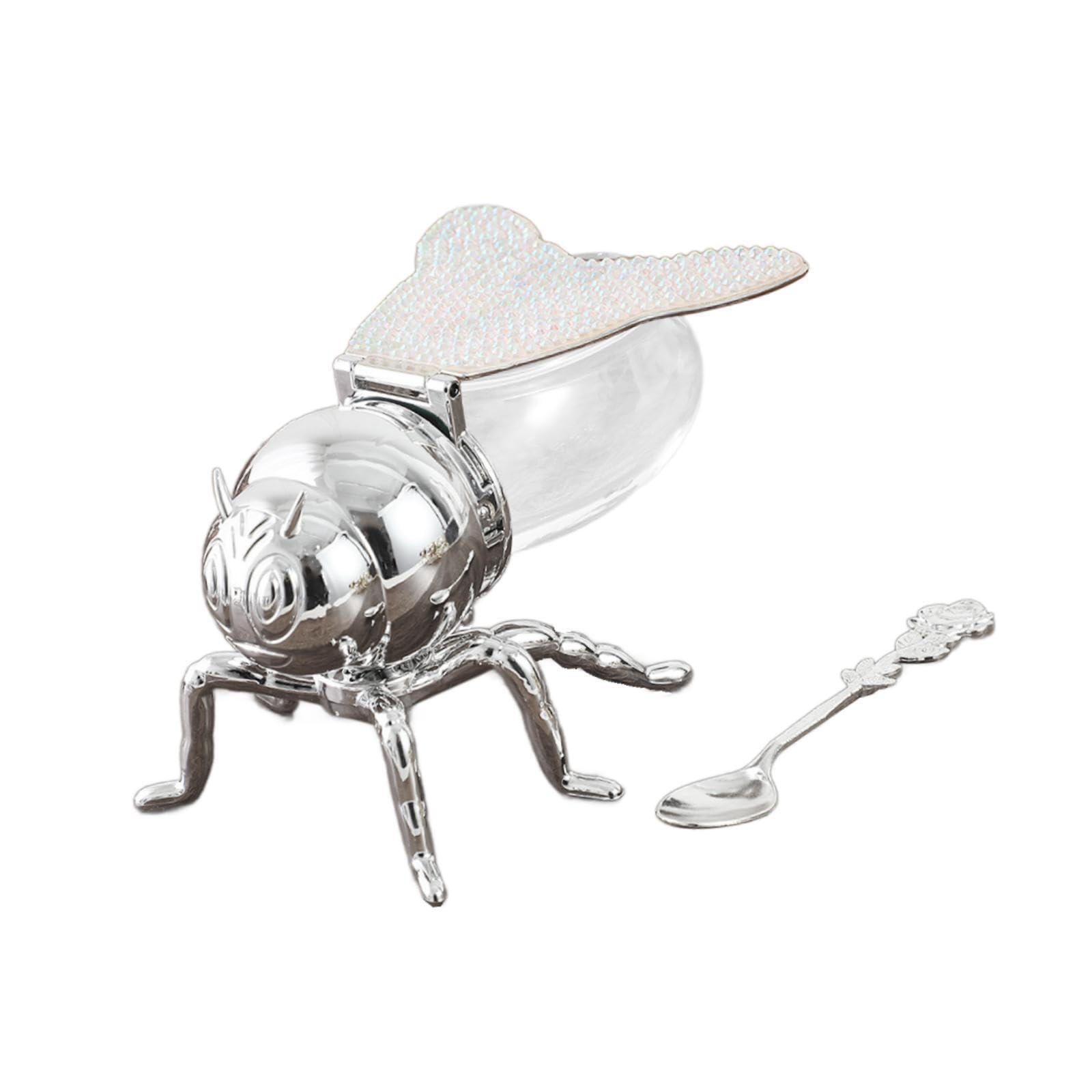 LIXSAZSE Sophisticated Bee Honey Jar With Spoon Durable Bee Shaped Sugar Bowl For Organized Kitchen Space Adding Stylish To Kitchen Decoration Cute Bees Honeys, Silver, 10x15x8.5cm