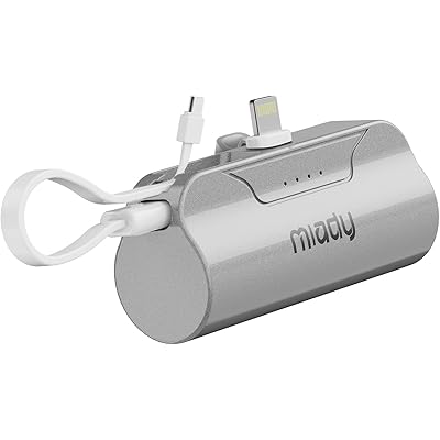Miady モバイルバッテリー 軽量 小型 5000mAh 2.4A急速充電 LightningコネクターTYPE-Cケーブル内蔵 パススルー機能 持ち運び便利 …