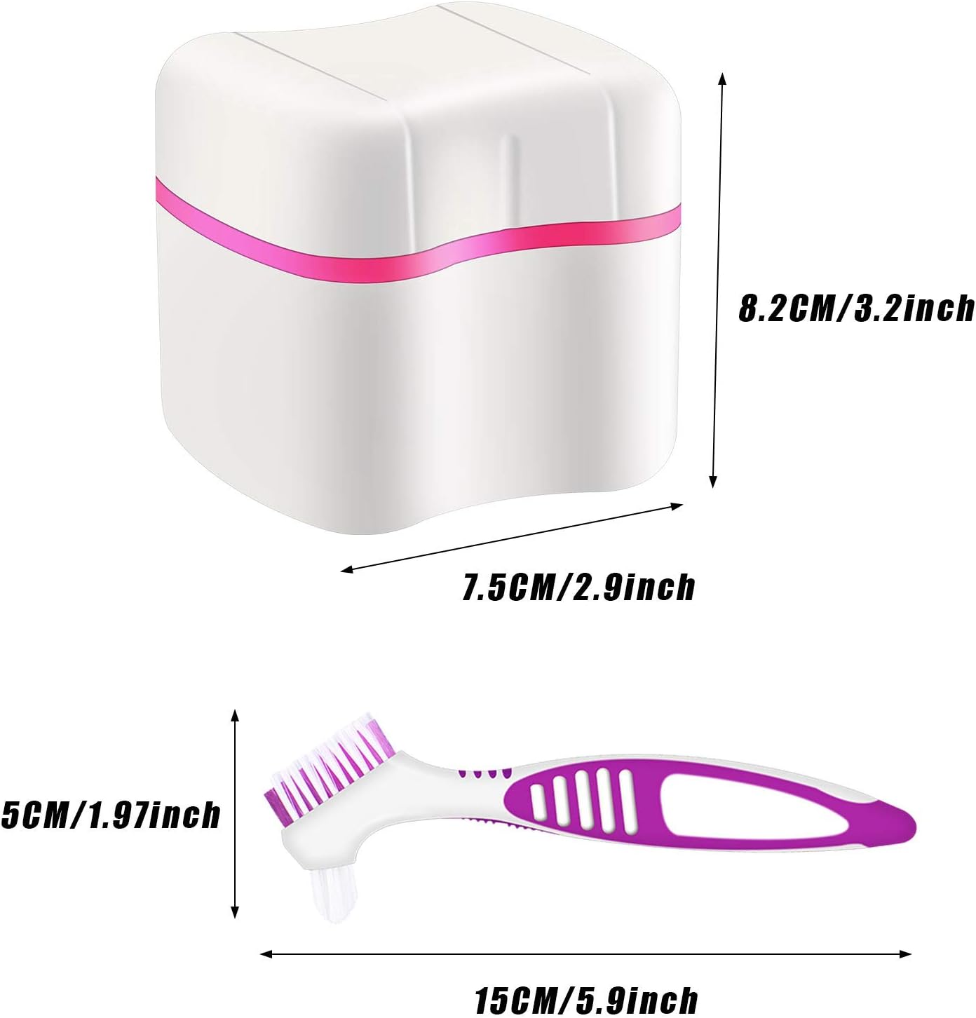 2 Denture Bath Cases Denture Cups with 2 Denture Cleaner Brushes Denture Container with Basket Denture Holder Brush Retainer Case for Travel Retainer Cleaning (Green, Purple) : Health & Household