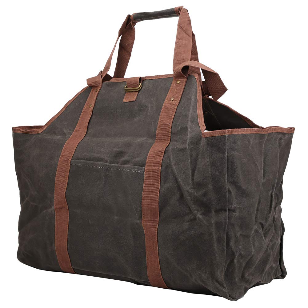 Borsa per Trasporto in Legna Cerata a Resistenza alle intemperie | 58.5x54 cm Large - Tote di registro di capacità per Camino/Campeggio/Barbecue | Tela Robusta con