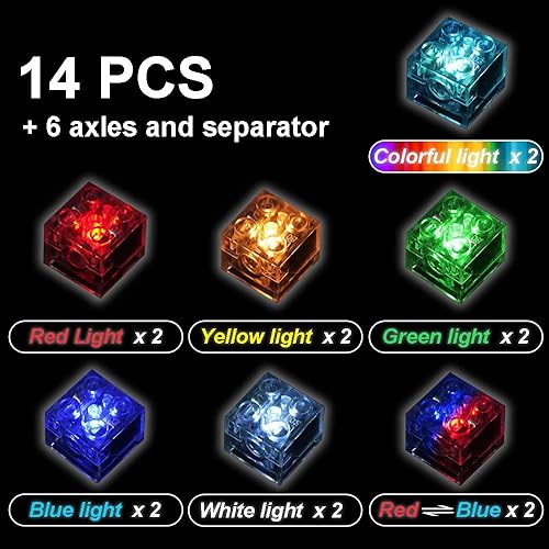 Miniatura 2 de Paquete de accesorios de kits de ladrillos iluminados, 14 piezas de bloques de construcción LED transparentes clásicos de 2 x 2, compatibles con las
