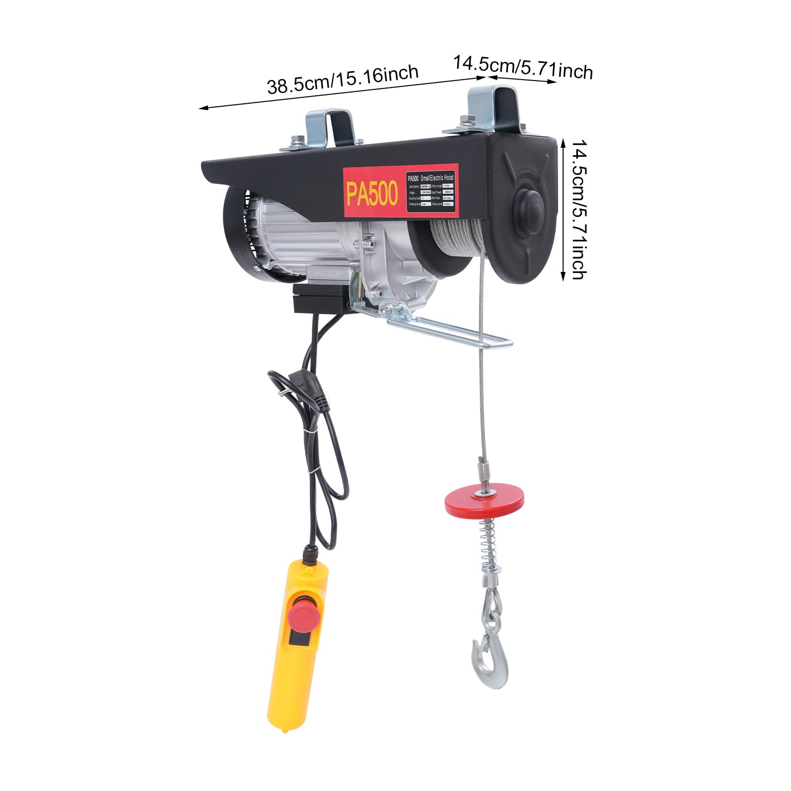 Elektrischer Flaschenzug Hebezug Seilhebezug mit 1050W Aluminiummotor, Elektrohebezeug Seilzug Motorwinde Kettenzug mit Stahldrahtseil, Elektrische Flaschenzugsystem mit Kabelfernbedienung