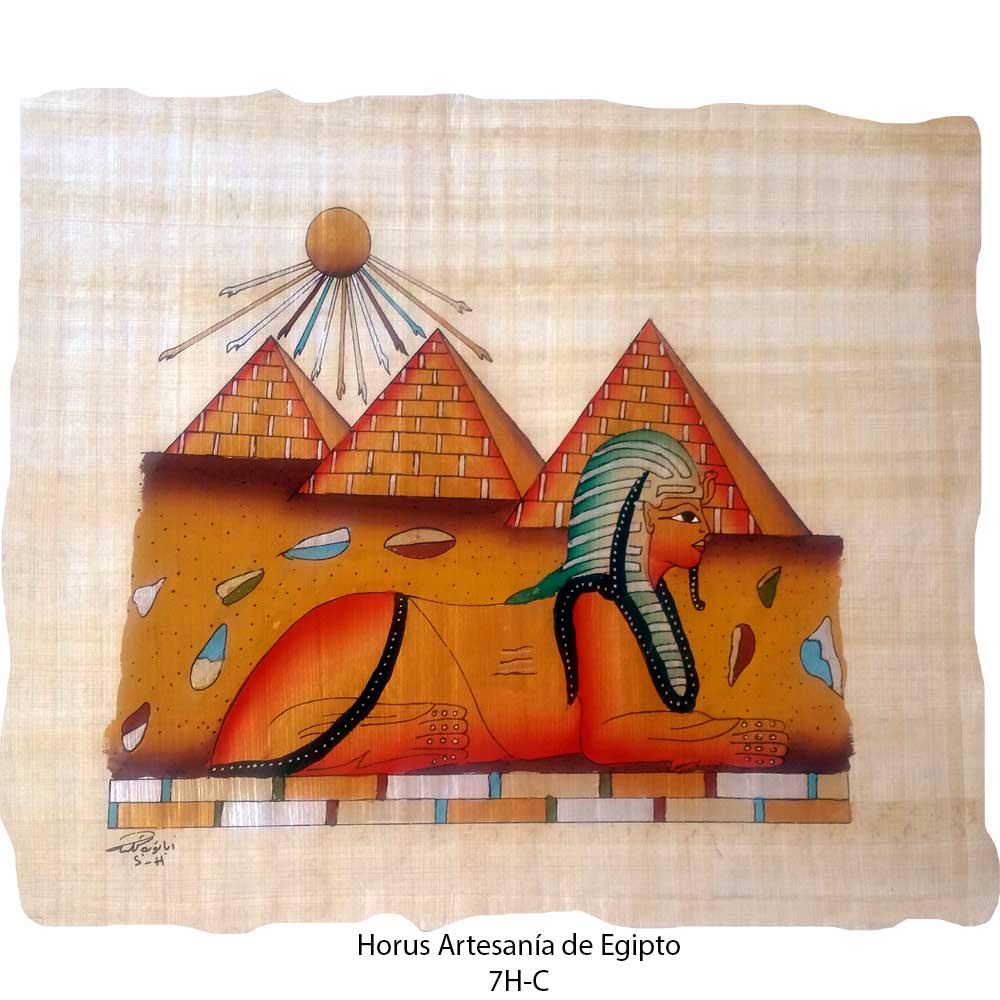 PAPIRO Egizio Originale: La Sfinge e Le Piramidi di Gize su un papiro Originale Fatto e Dipinto a Mano in Egitto. 33x43 cm Ref.7H-C