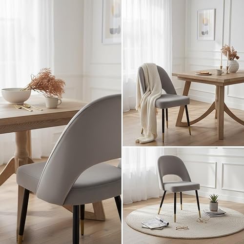 Miniatura 4 de LukeAlon Juego de 4 sillas de comedor clásicas de terciopelo, sillas de cocina tapizadas con respaldo abierto con patas de metal, sillas laterales
