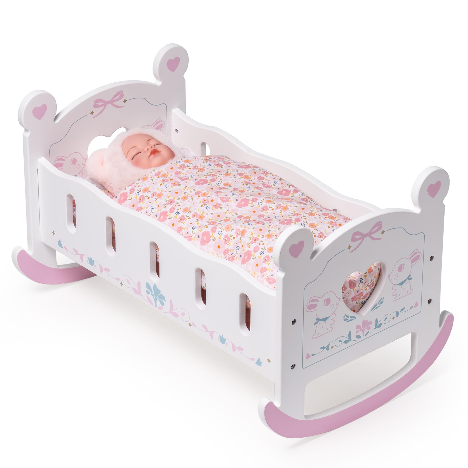 ROBUD Muñeca de bebé de Madera Cuna bebé muñeca Cama Juguete para muñecas de hasta 18 Pulgadas Accesorios - con Almohadilla