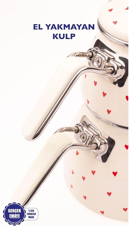 Cupid Heart Pattern Enameled Teapot Set (Special Zamak Top)