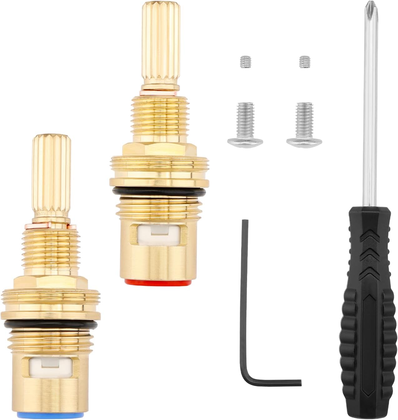 Brass 1-001 & Brass 1-002 Ceramic Valve Cartridge Set Compatible with Cold Widespread Cartridge and Hot Widespread Cartridge, Brass Construction