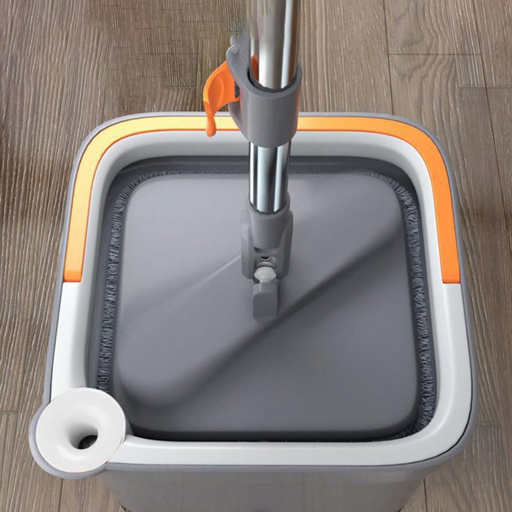 Juego de fregona giratoria de limpieza automática con cubo cuadrado y fregona, incluye 6 cabezales de fregona de repuesto, sistema de limpieza eficiente del suelo para un fácil mantenimiento del hogar