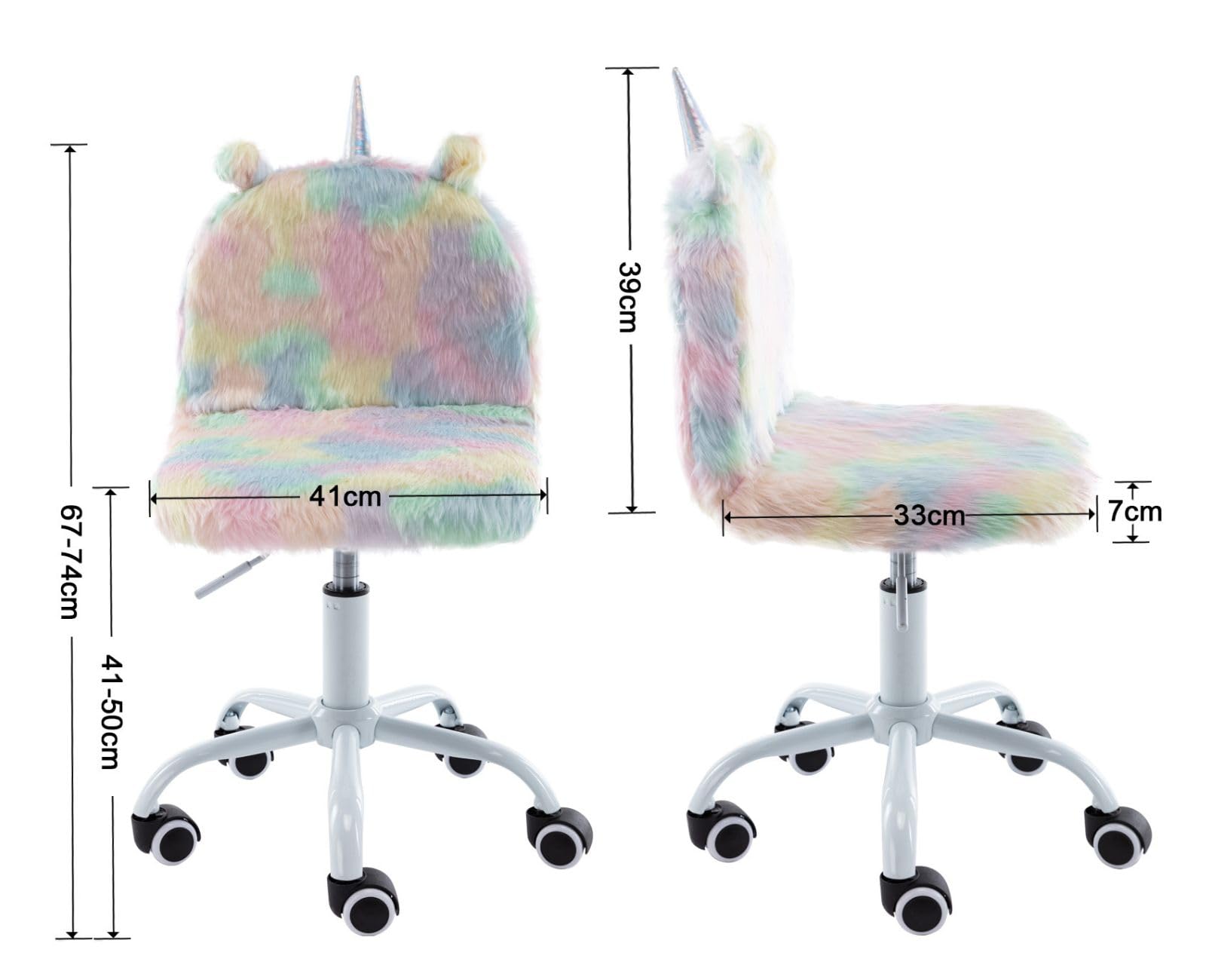 chairus Sedia da scrivania per bambini in morbida pelliccia sintetica regolabile in altezza sedia girevole per cameretta dei bambini (colorata)