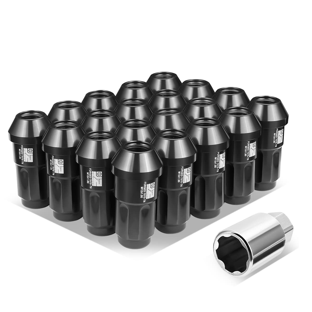 J2 Engineering J2-LN-T7-035-15-BK M12 x 1,5 T6-7075 Dadi a estremità chiusa in alluminio da 50 mm con adattatore di estensione Deep Drive, nero