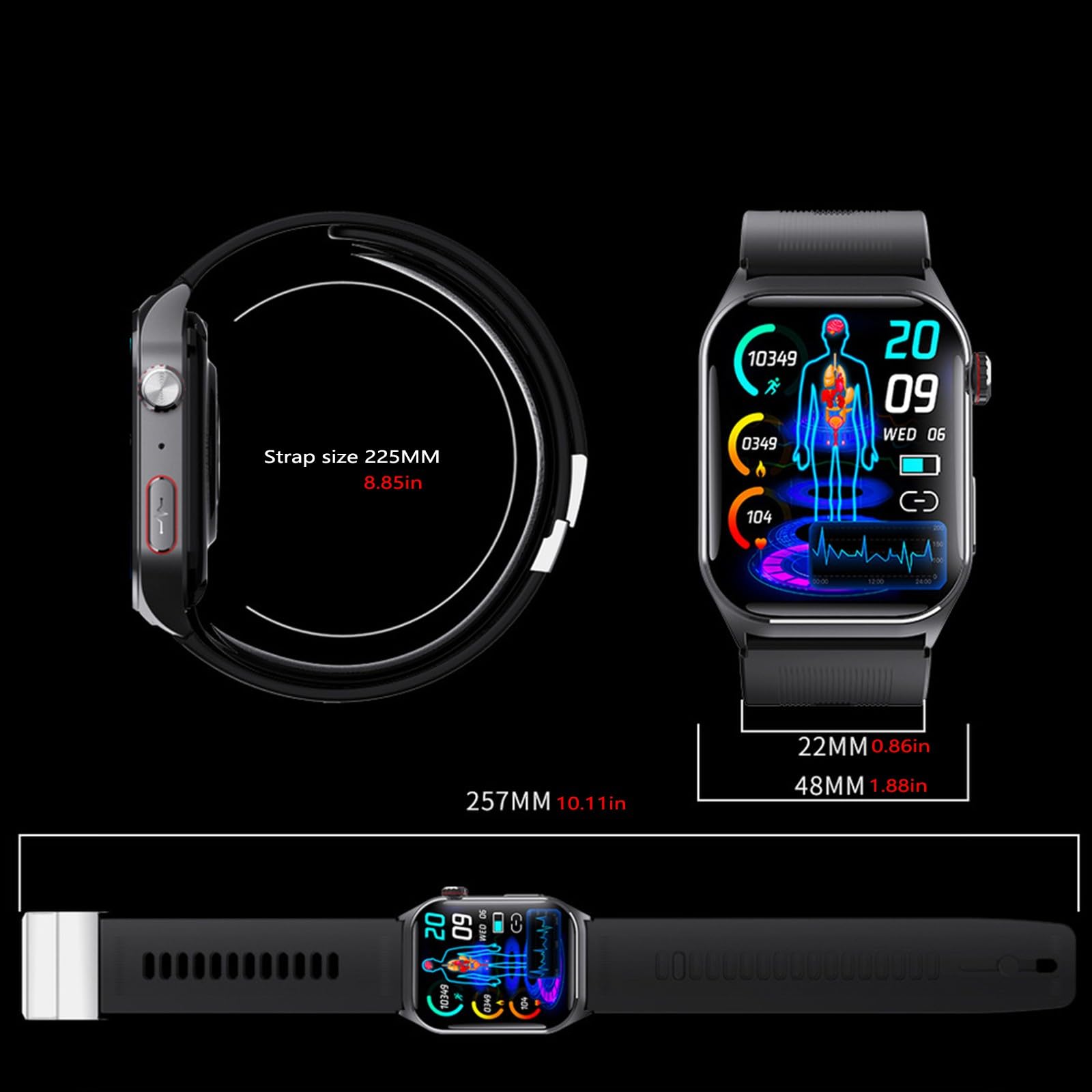 Smartwatch męski i damski, wodoszczelny, do fitnessu, pulsometr, Spo2, monitor snu, krokomierz, do systemu Android Ios Black