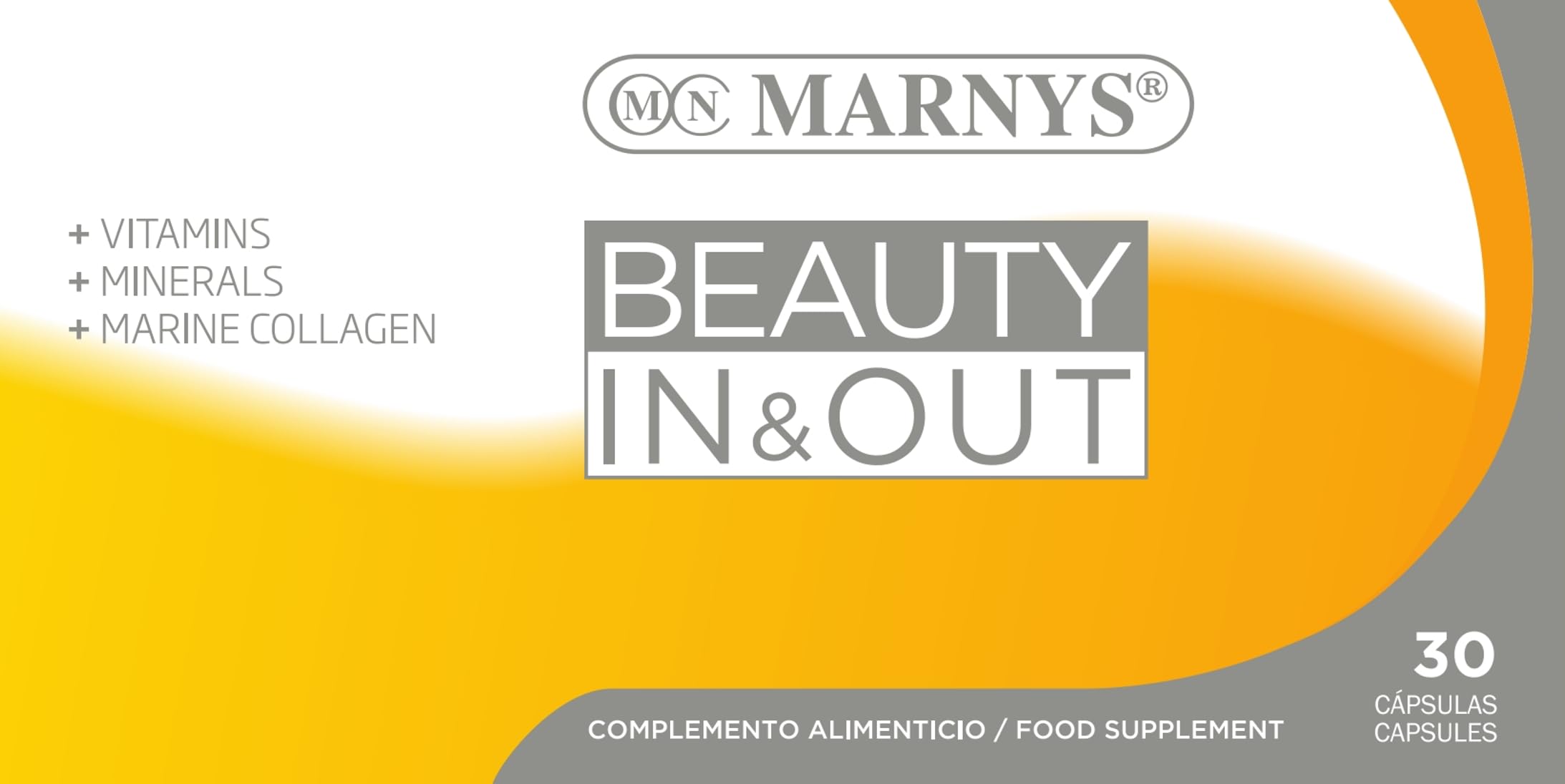 MARNYS Beauty In & Out Capsules, Pack of 30, Omega 3-6-9, Biotin, Zinc, Marine Collagen & Vitamins Nutricosmetic Food Supplement for Healthy Skin, Hair & Nails from Within