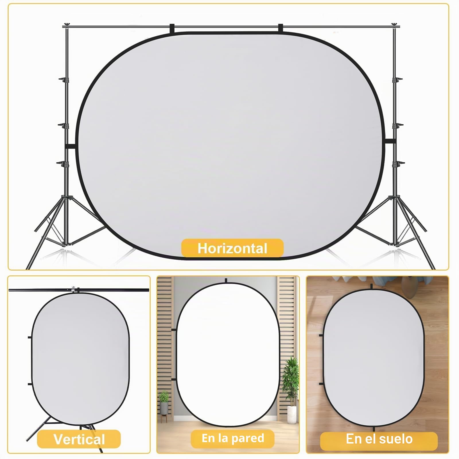 Kate Telón de Fondo Plegable de Doble Cara Blanco y Gris, Fondo Plegable para fotografía, Juegos y transmisión en Vivo (5 x 6.5 pies, 1.5 x 2 m, Blanco/Gris)