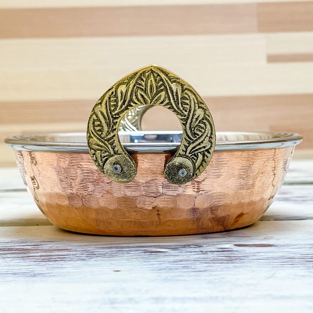 Amazon | インド食器 カダイ 小サイズ 3個 銅装飾持ち手 (直径：約13cm