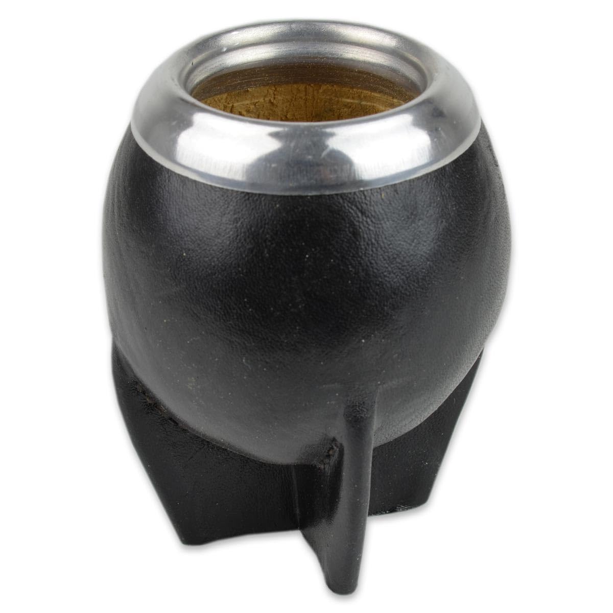 Mate de Calabaza Uruguaya Torpedo Forrado en Cuero - Artesanal, Virola de Acero Inoxidable - Curado Manual - Marrón/Negro