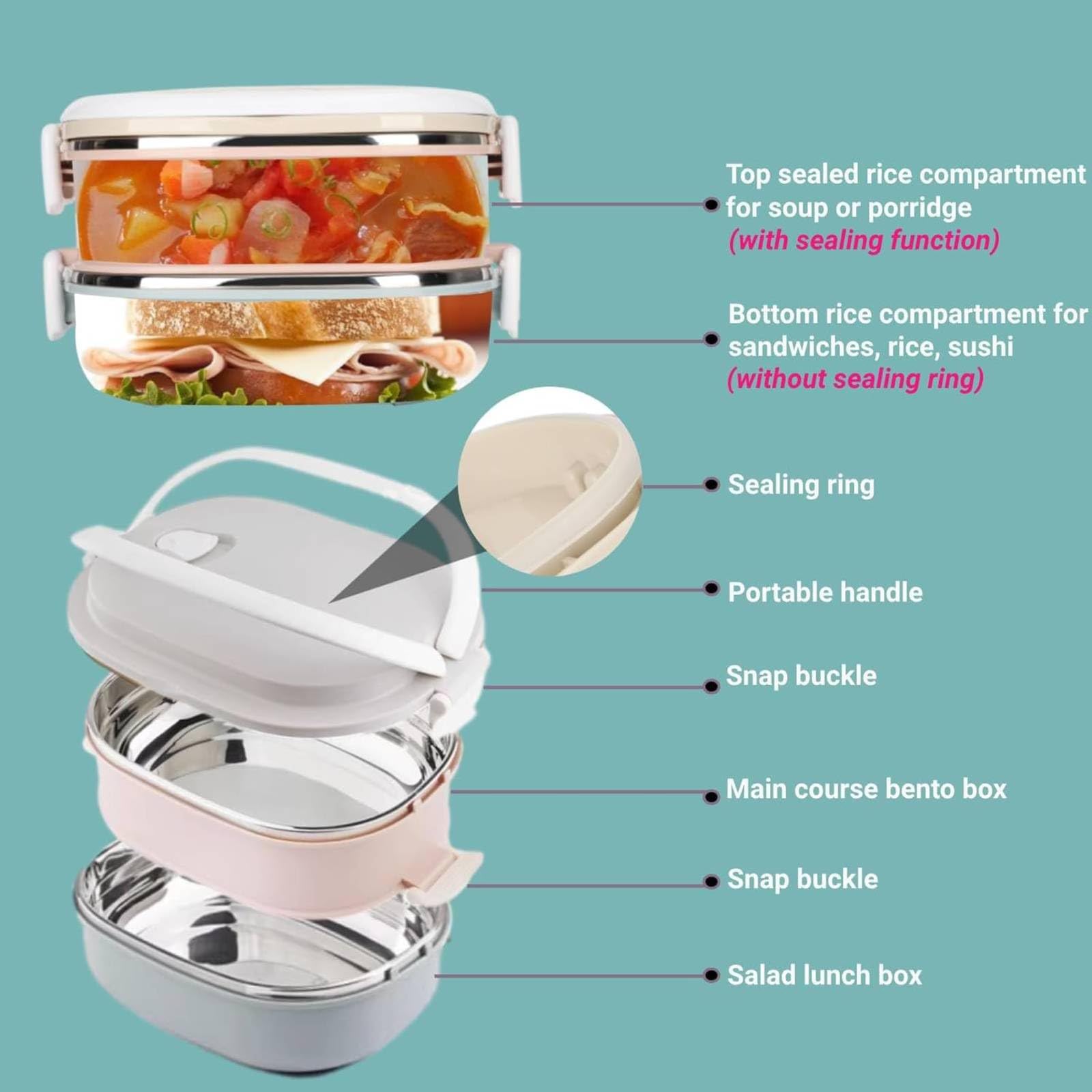 Geïsoleerde lunchbox, roestvrijstalen thermische lunchbox, lunchbox Draagbare roestvrijstalen geïsoleerde thermische voedselcontainer voor studentkinderen werken(Single Layer 900ml