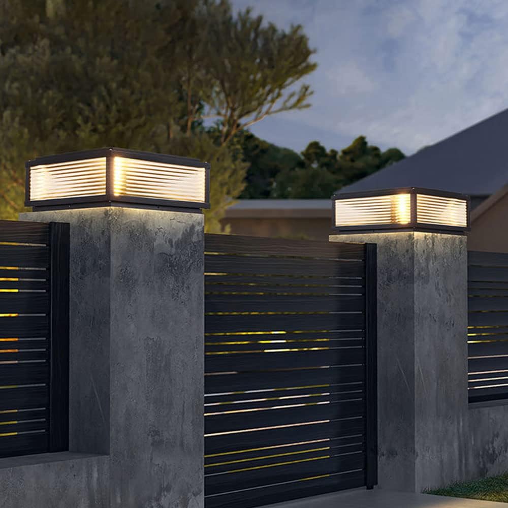 Outdoor Floor Lamp E27 Lamp with Fence Post Cap Aluminium Square Waterproof with Base for Mounting on Pillars, Decking and Garden Decoration