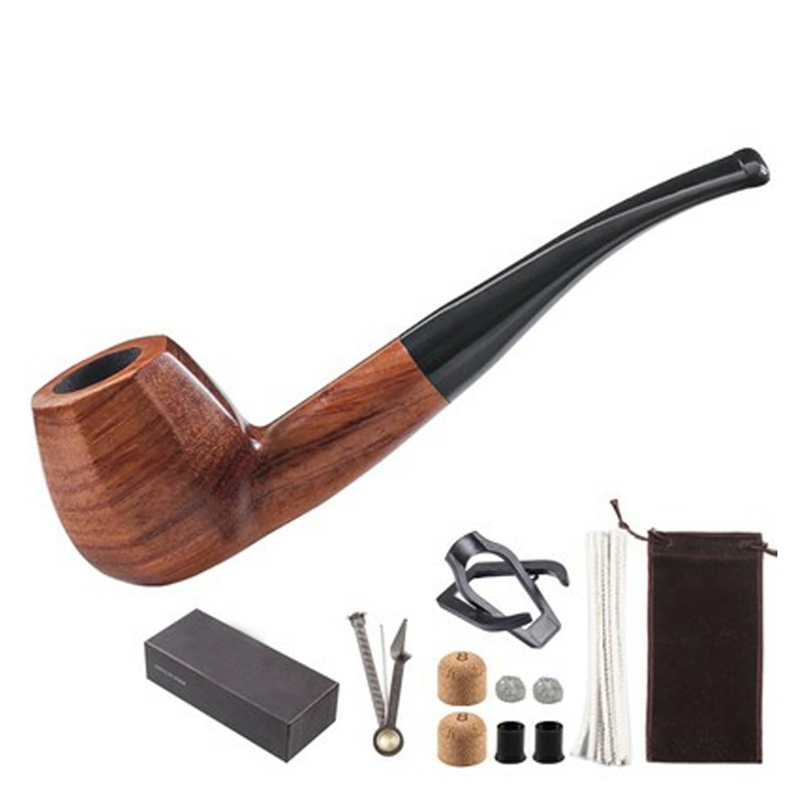 Hgtrh B Smooth Tobacco Pipe, Rosewood, Straight/Bent Stem, Portable, Easy To Clean, Great Gift