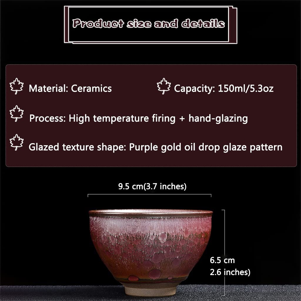 Taza De Té Chawan Jianzhan Elegante Patrón De Esmalte De Gota De Aceite De Oro Púrpura Tazón De Té, Artesanía Tradicional China Teacup, Regalo para Los Amantes del Té