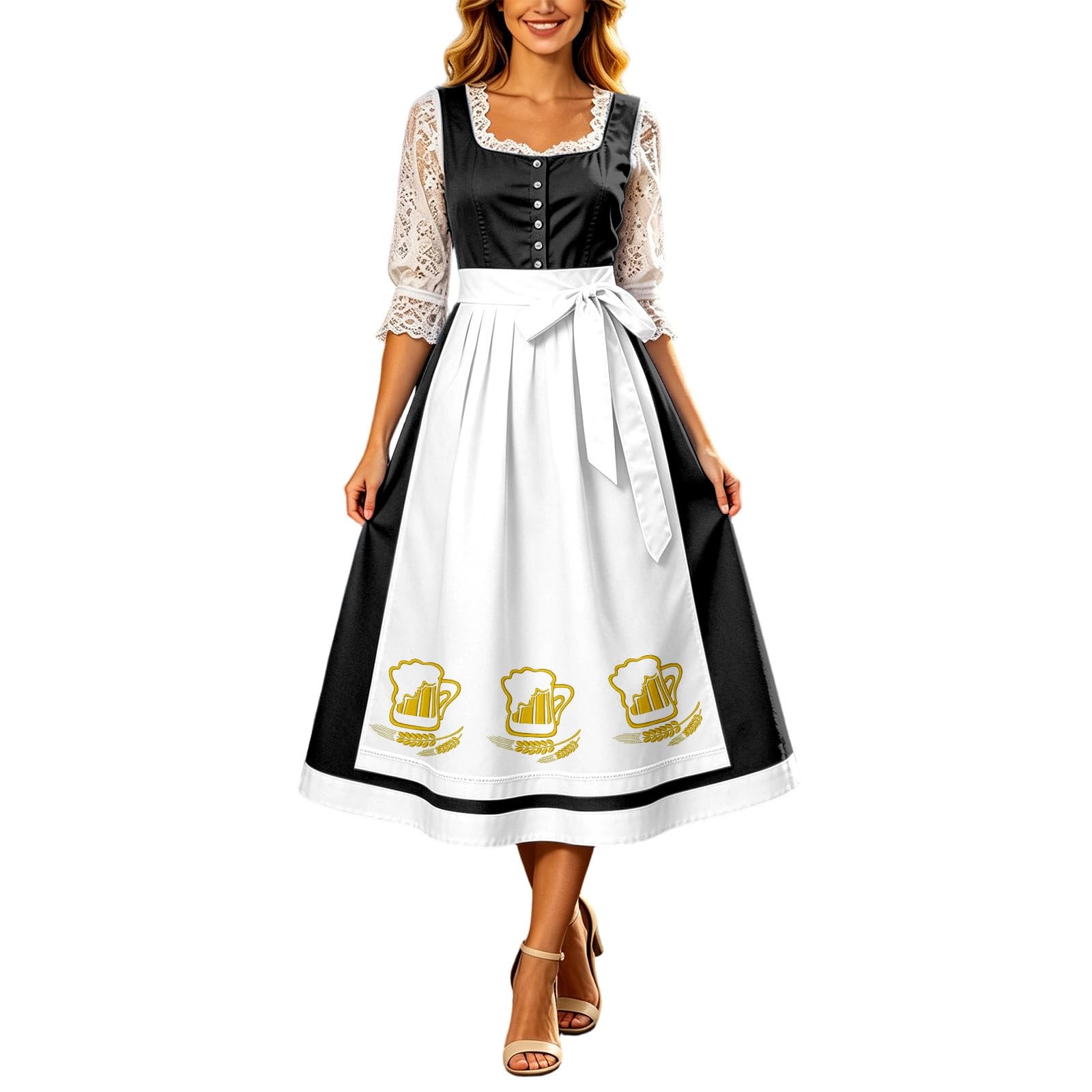Oktoberfest Damen Outfit,Oktoberfestkleid Korsett SchnüRung LangäRmelig Mit SchüRze