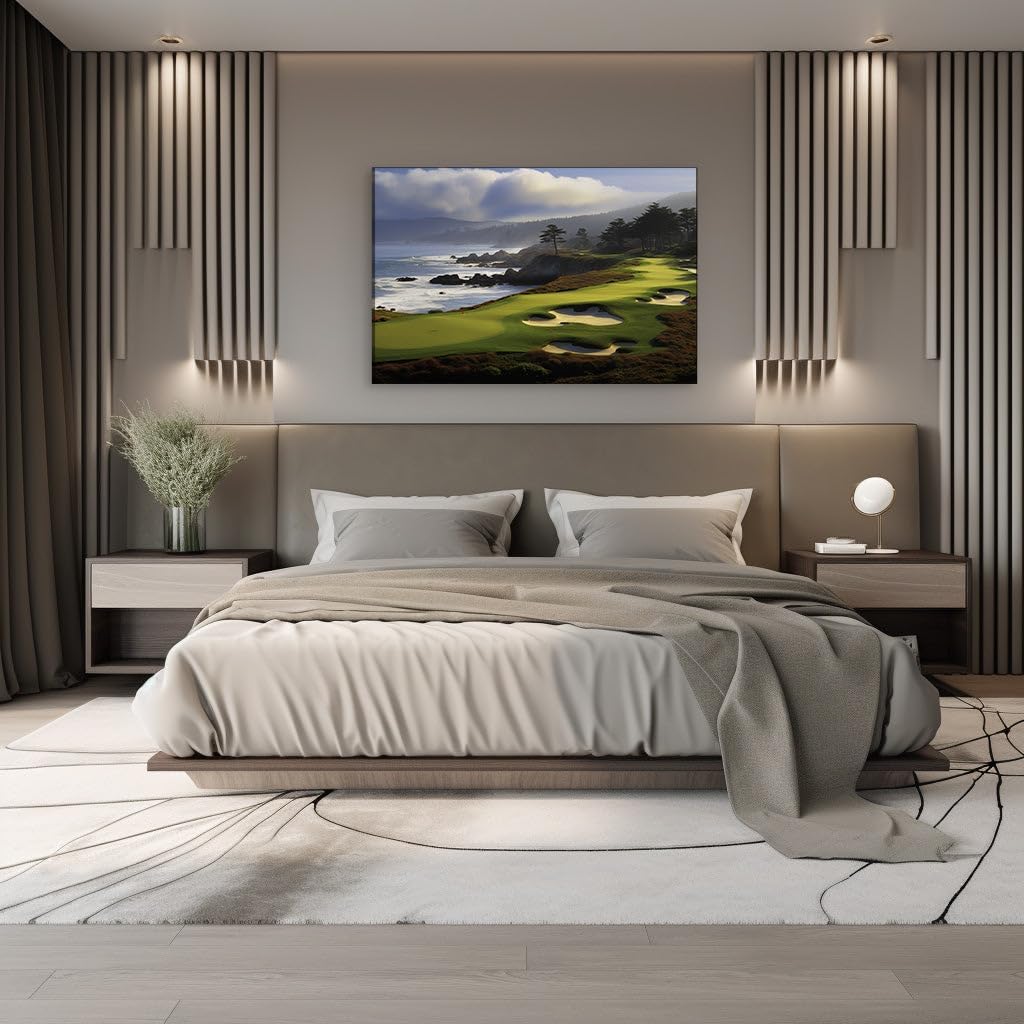Canvas for Living room. Seaside Splendor on the Green � Discover Serenity at the Ocean's Edge Golf Haven, 27 x 18 inch Canvas Wall Art - Ready to Hang - 69x46 cm (27x18 inch)