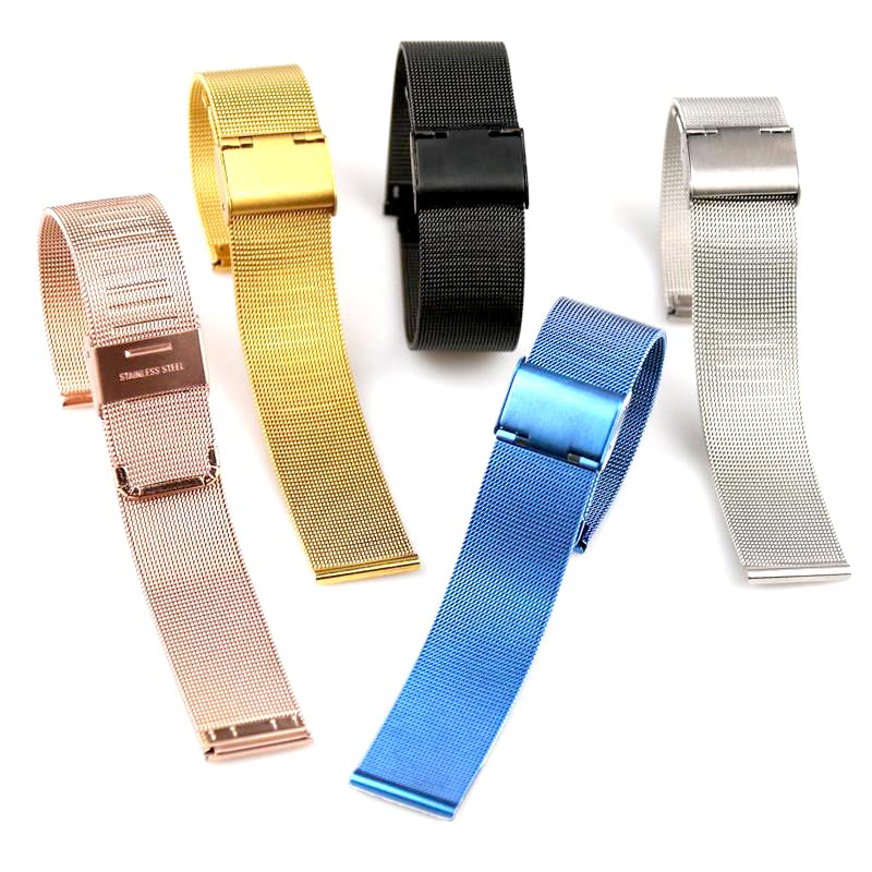 Image of 12mm 14mm 16mm 18mm 20mm 22mm 24mm Mesh Bracelet Stainless Steel Black Blue Golden Rose Pink Silver Brown Watch Band Interchangeble