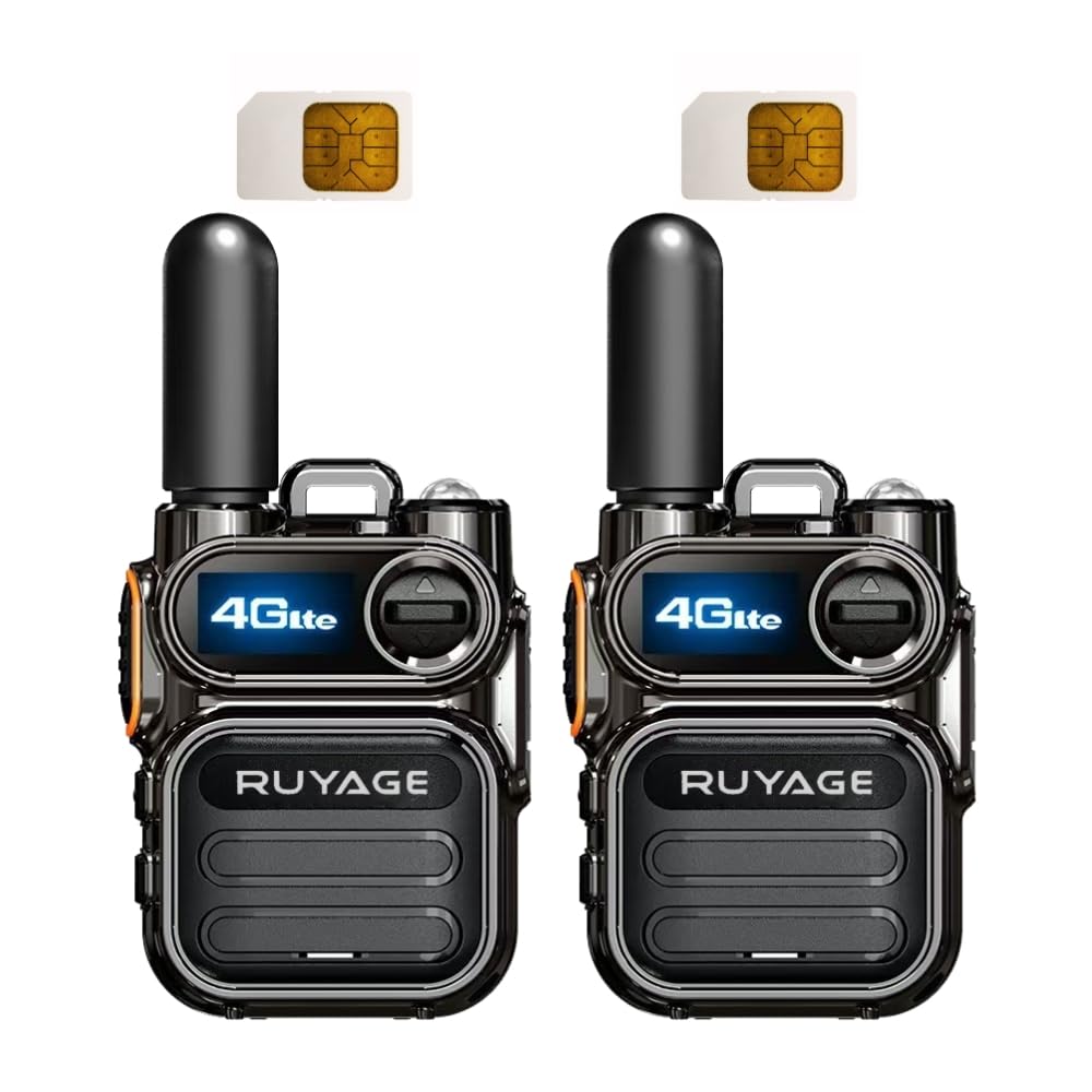 2-Pack Ruyage Walkie Talkies with Sim Cards - Handheld PoC Two Way Radios Unlimited Range - Rechargeable PTT Push to Talk Over Cellular Radio Long