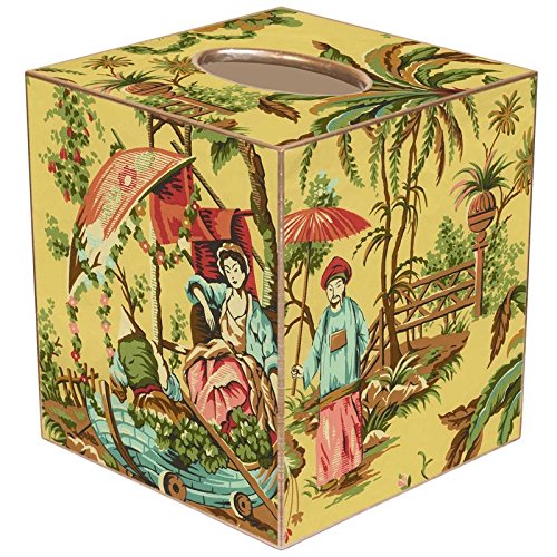 Yellow Chinois Paper Mache Tissue Box Cover