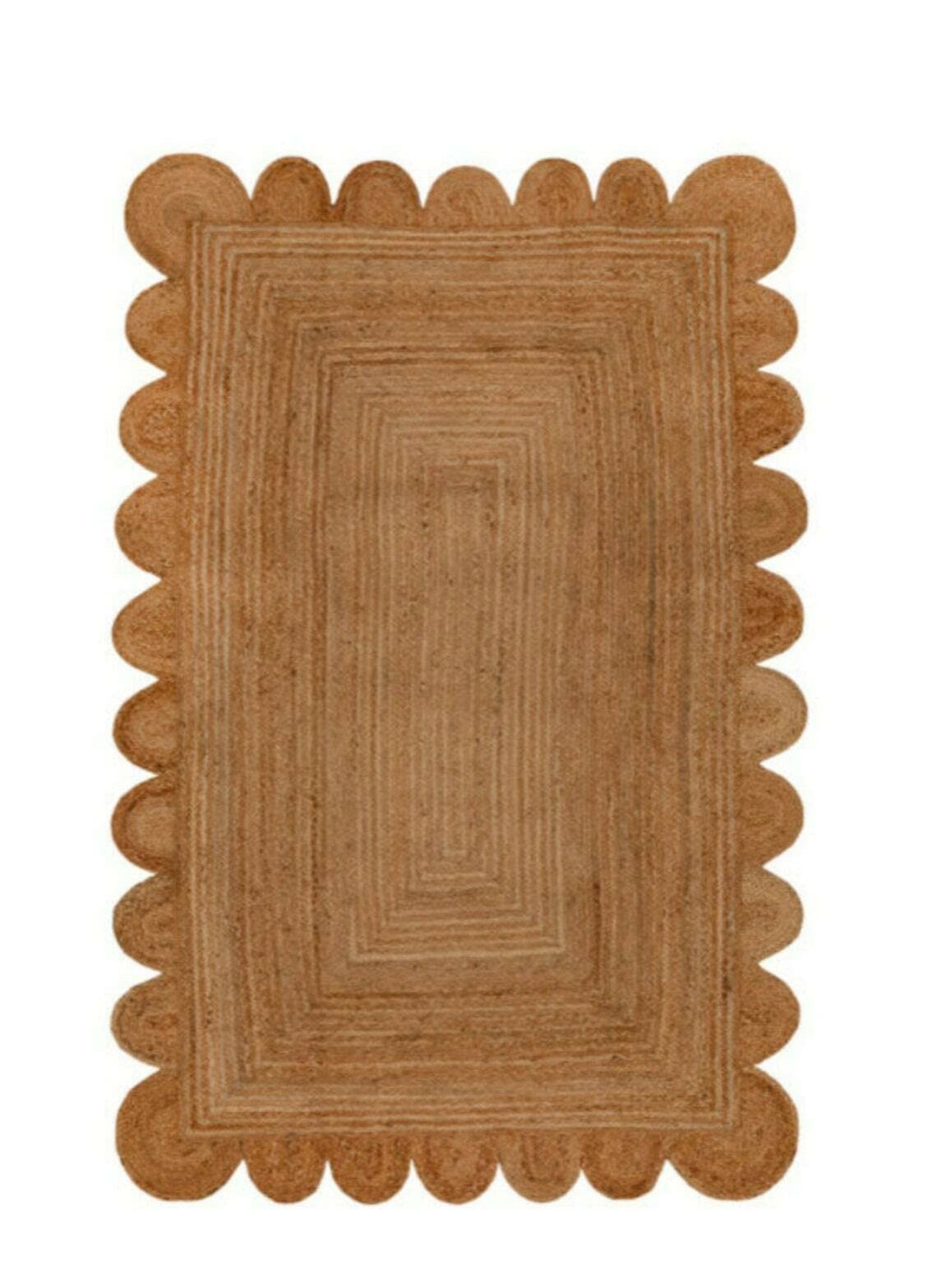 Handmade Braided Natural Farmhouse Jute Scalloped Rugs, Home Décor Natural Jute Rugs & Carpet Size, 6 x 9 Feet (180 cm x 270 cm) Rectangle