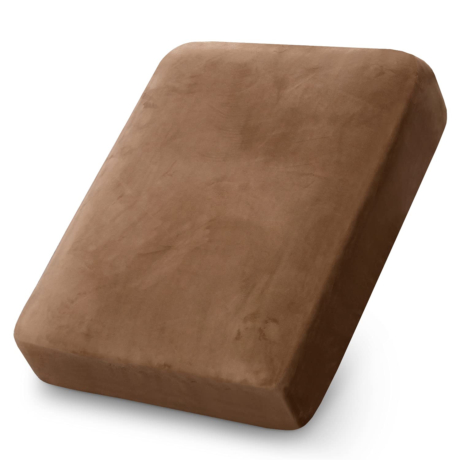 PrinceDeco Stretch Velvet Couch Cushion Cover,Soft Cushion Slipcover for Chair Cushion Furniture Protector Seat Cushion Sofa Cover Width Up to 29.5", Camel