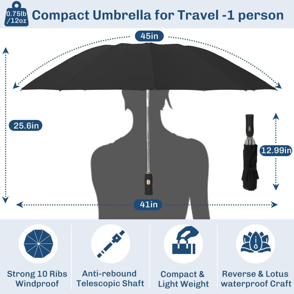 TOPSAIL 45in Compact Inverted Folding Umbrella for Travel Wind-resistant, Anti-rebound & Safe Collapsing, Portable & Sturdy Windproof Reverse Umbrellas for Rain - Image 8