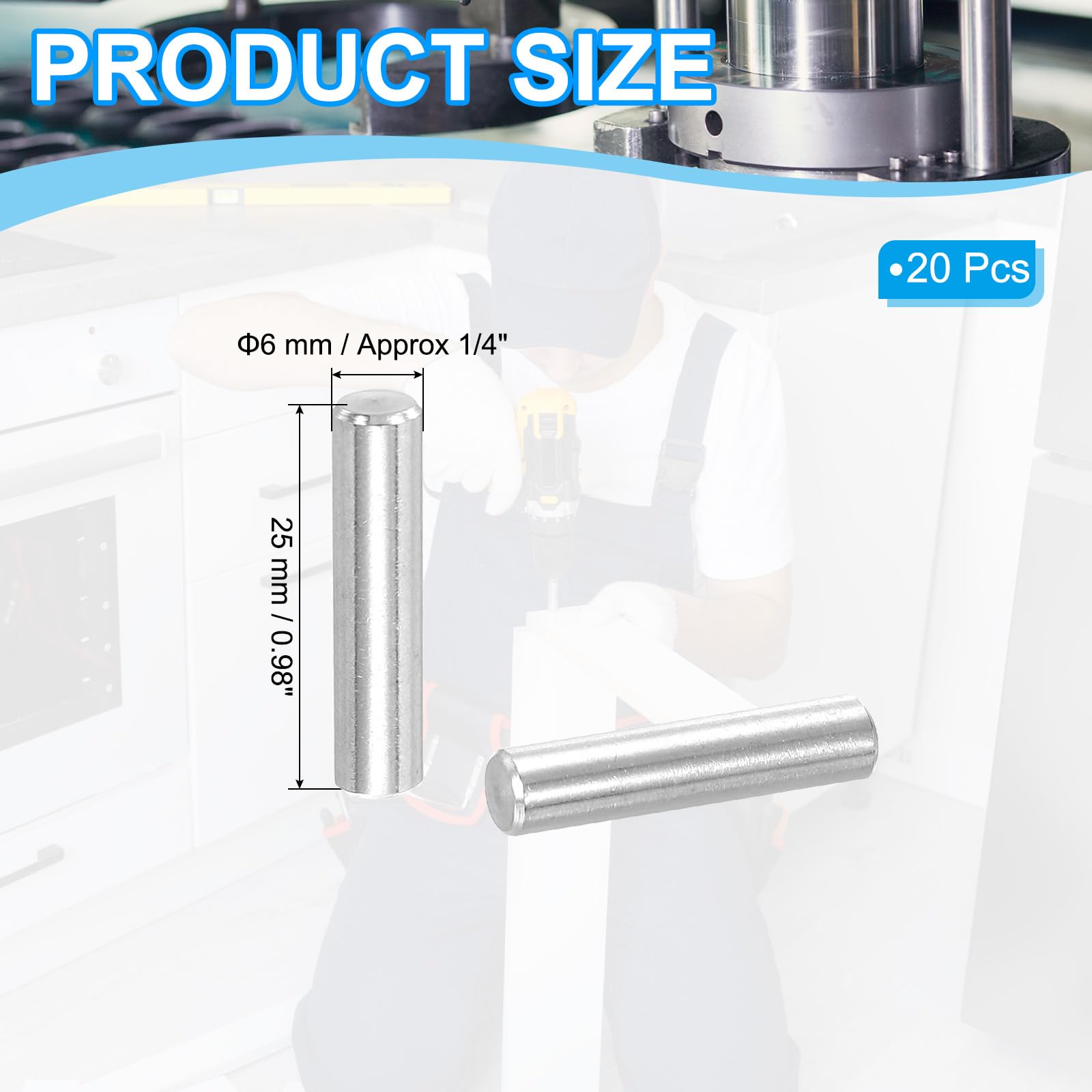 PATIKIL 304 Stainless Steel Dowel Pin 6x25 mm (1/4" Dia) - Image 2