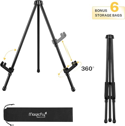 Miniatura 2 de Magicfly Paquete de 3 caballetes de mesa, caballetes de mesa de acero negro para exhibición, caballete de trípode ajustable y portátil con 3 bolsas