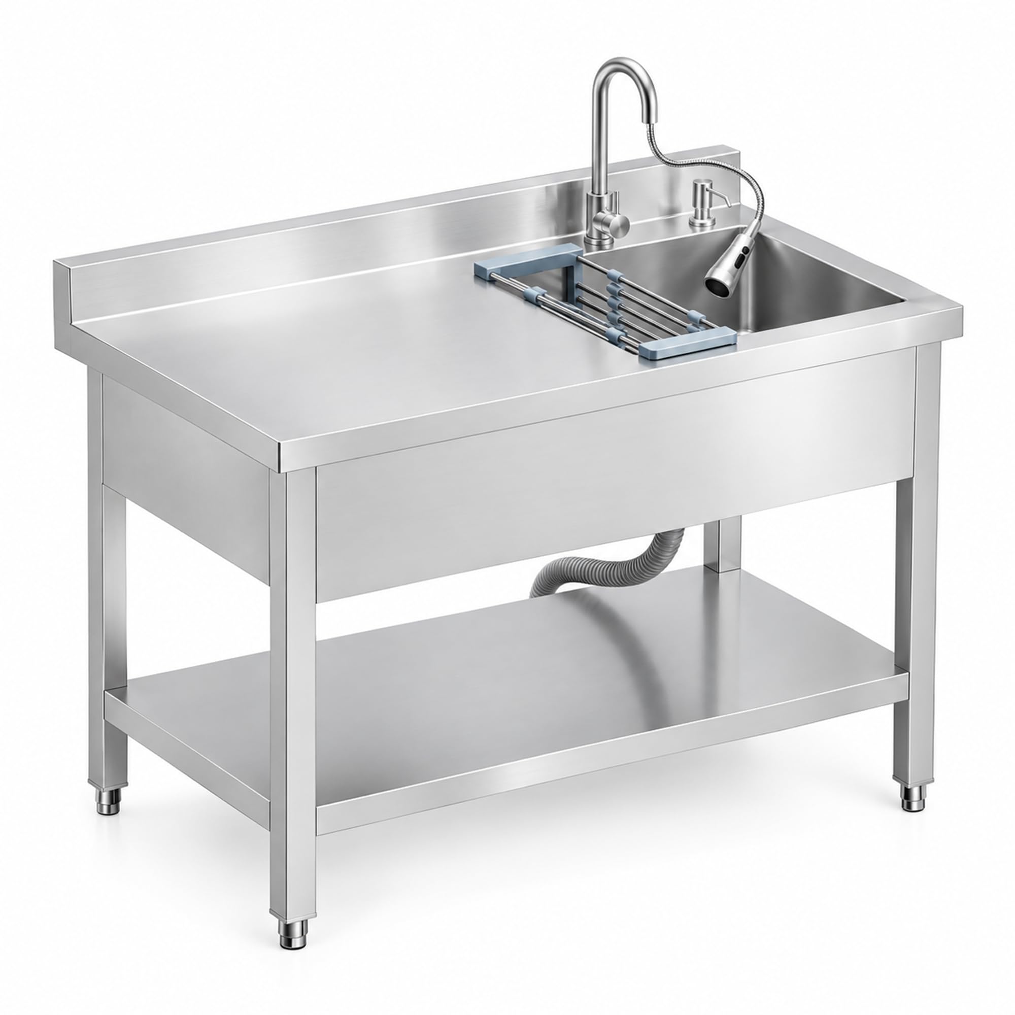 Stainless Steel Utility Sink with Workbench, Freestanding Commercial Sink