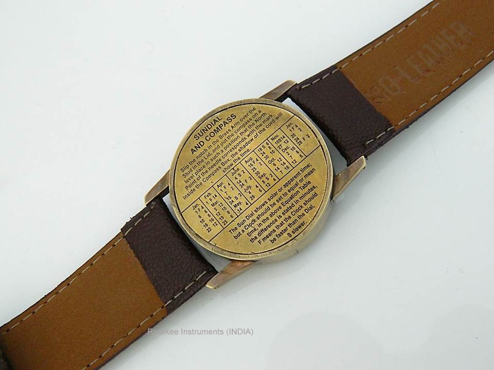 Montre-bracelet Roorkee Instruments cadran solaire boussole poignet, Noir, Laiton, Unisexes-Adultes, Hommes, montre