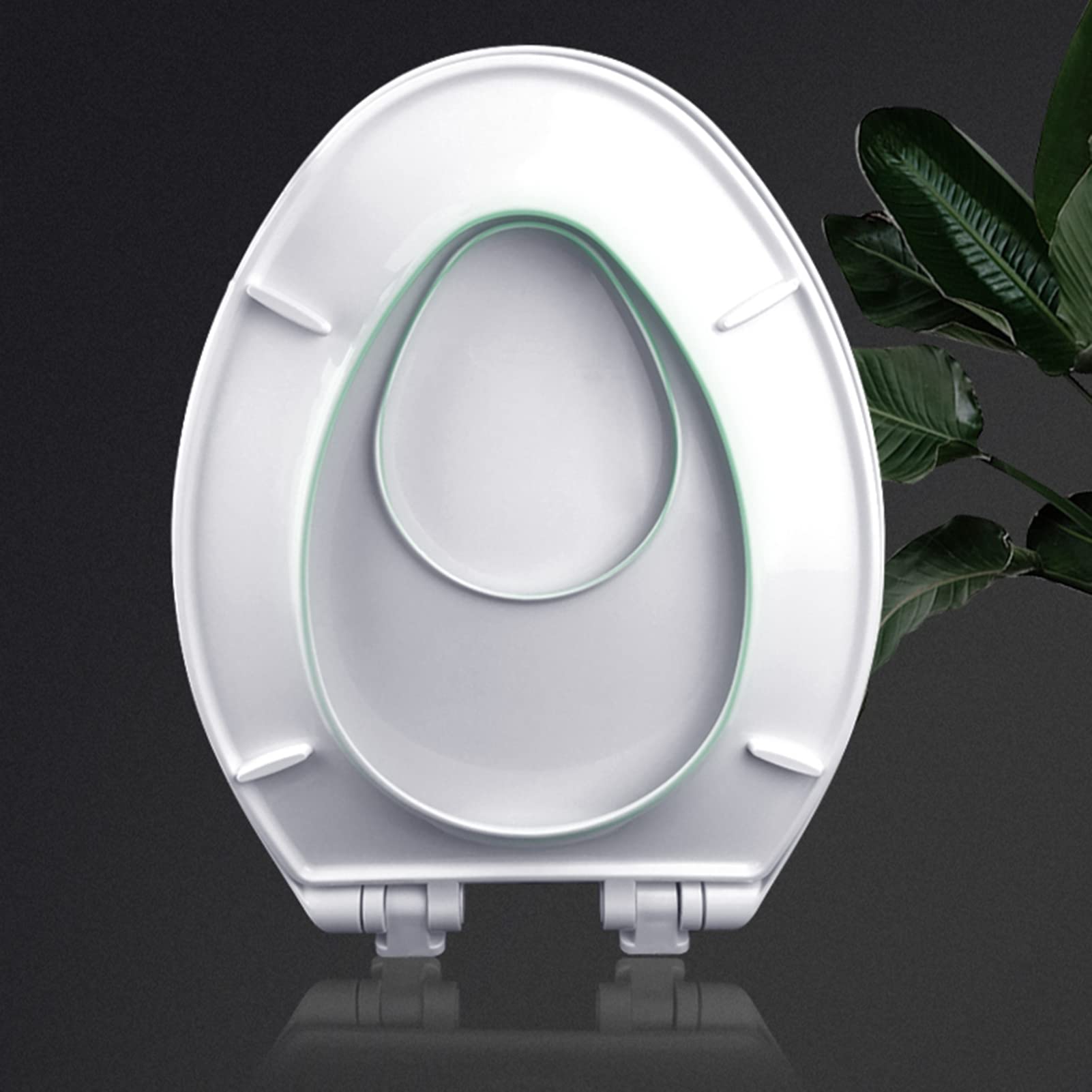 Asiento de inodoro alargado con asiento de entrenamiento para orinal integrado, diseño de cierre suave 2 en 1, plástico ovalado blanco, ideal para familias, escuelas y baños públicos