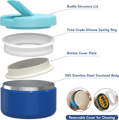 Miniatura 4 de Lonchera Bento con termo de sopa de 8 onzas, recipientes de almuerzo a prueba de fugas con 4 compartimentos, tarro térmico para comida caliente y