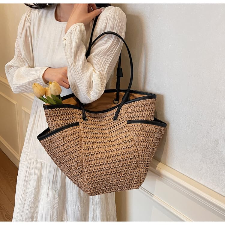 Women's Large Straw Bag Handmade Woven Shoulder Handbags Crochet Raffia Hobo Tote Bags Beach Vacation Purse2