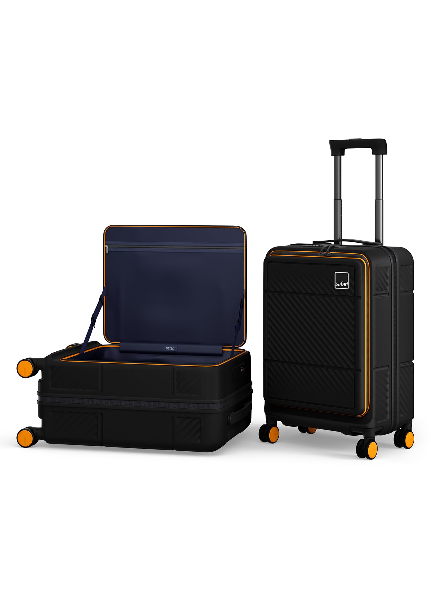 Safari Nox 8 Wheels 56cm Cabin Size Trolley Bag, Open Easy, Hard Case Polycarbonate, Silent Dual Wheels Carry-on Luggage, Secure Zipper, Suitcase for Travel, Trolley Bags for Travel, Black
