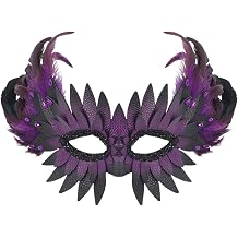 Aroncent Feather Owl Masquerade Mask for Women Half Face Venetian Halloween Party Mardi Gras Costume Accessory