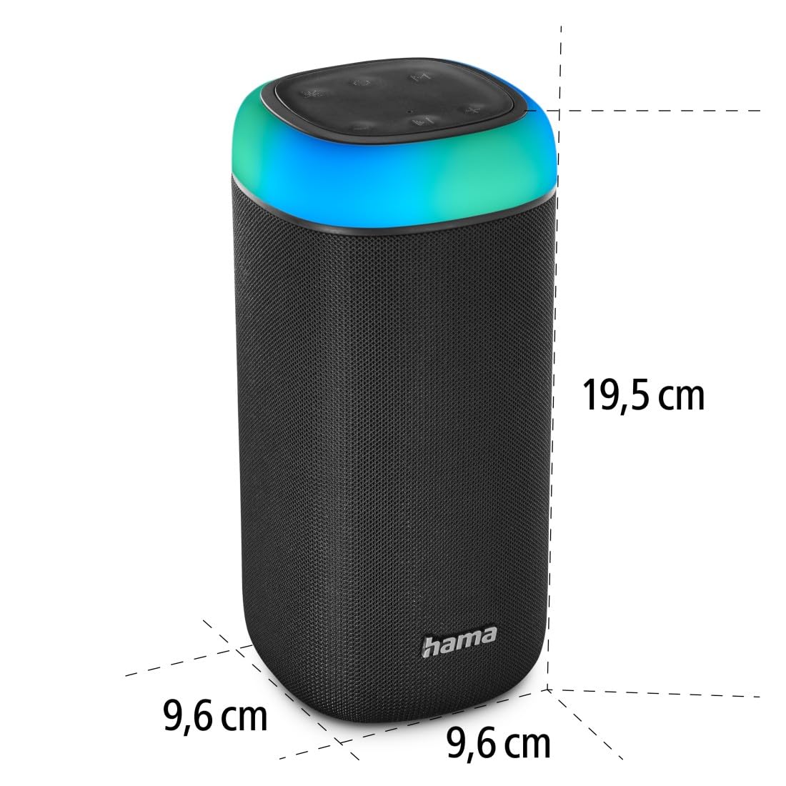 Hama Enceinte Bluetooth Portable Shine 2.0" Lumineux 5 Couleurs sans Fil, Lumière LED, Haut Parleur Etanche IPX4, Rechargeable Autonomie 12h, Résistance poussière et Chocs, Puissance 30 W, Noir