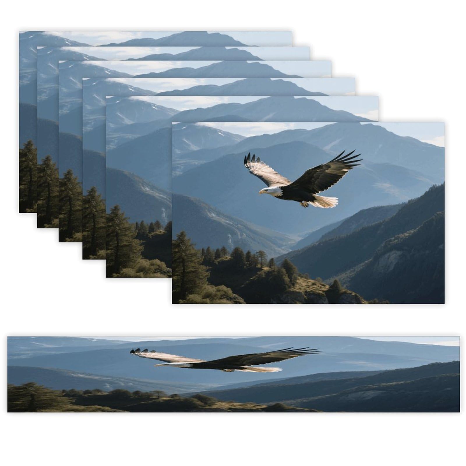 Eagles Fly in The Valley Table Runner and Placemats Set of 7 Linen Table Mat Non-Slip Place Mats Washable Placemat Heat Resistant Place Mat with Table Runner for Party Dining Decor