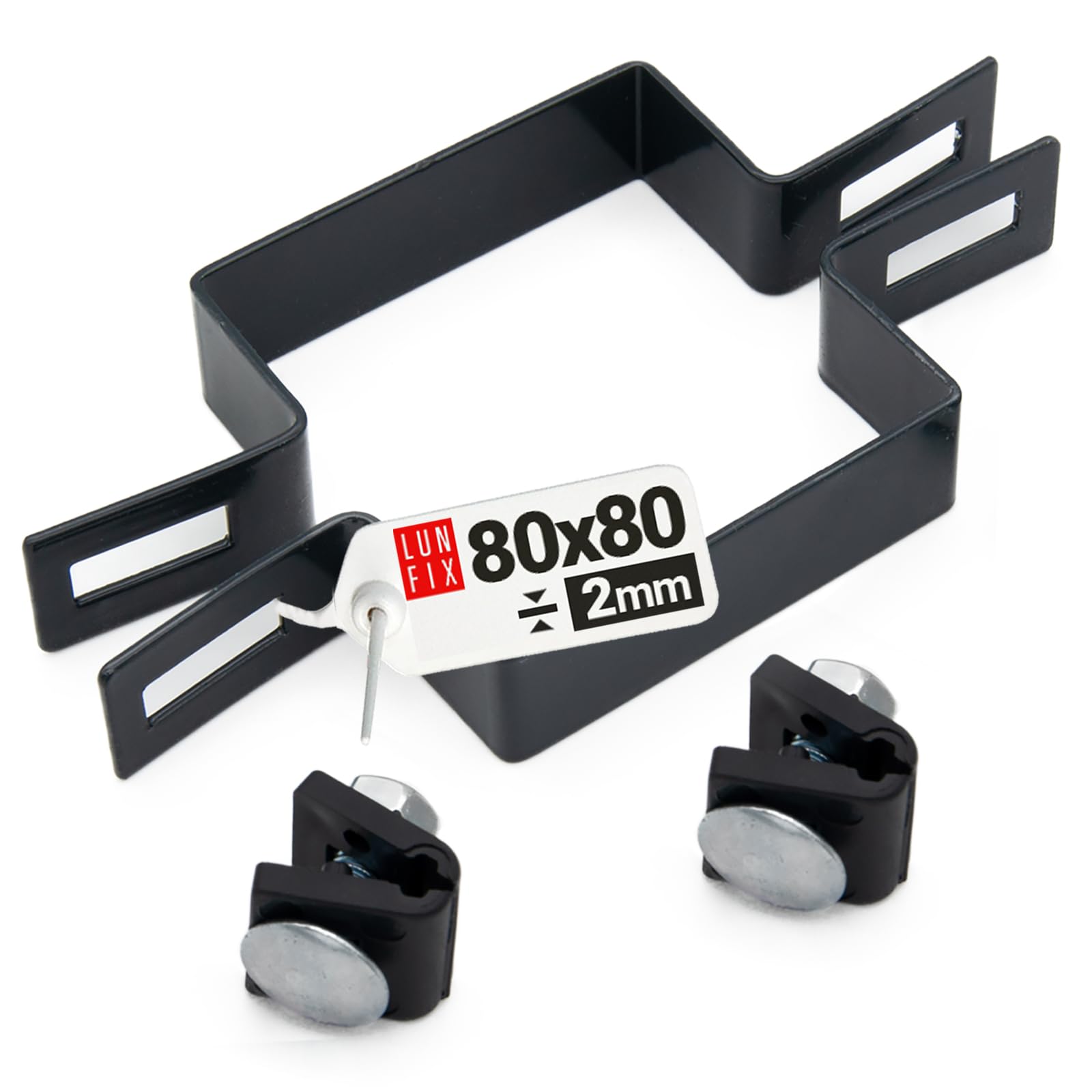 Collier De Serrage Central Rectangulaire 80x80mm Anthracite | Poteaux Clôture, Fixation Grillage Rigide, Entretoise Avec Bride De Fixation, Pour Tube Acier Et Poteaux De Clôture
