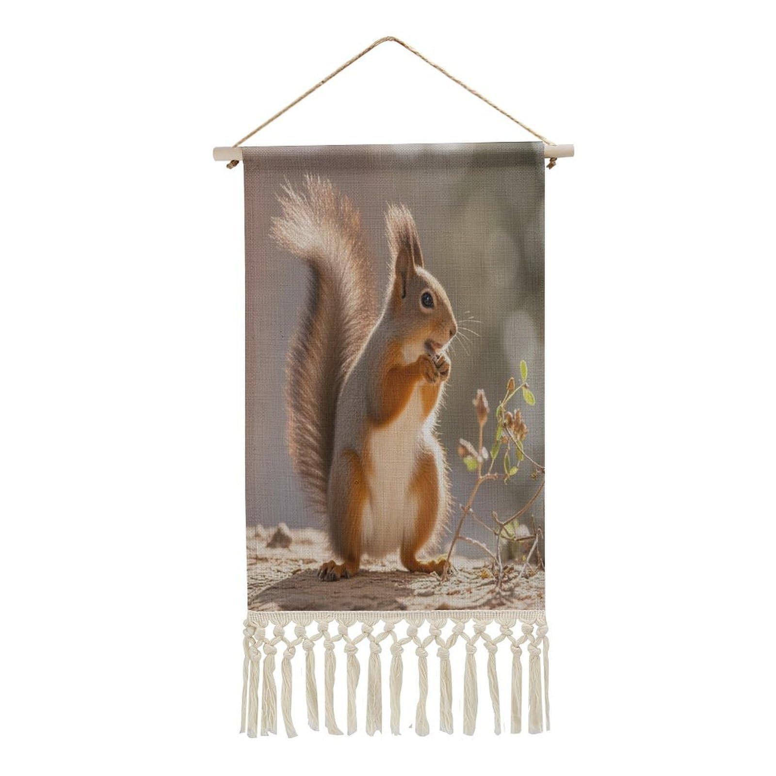 FekiLoot Squirrel Funny Animal Wall Art Print Decor Art Tapestry with Tassel Cotton Linen Hanging Poster Vintage Aesthetic Wall Art Poster Rustic Wall Art Decor for Home Bedroom Living Room Office