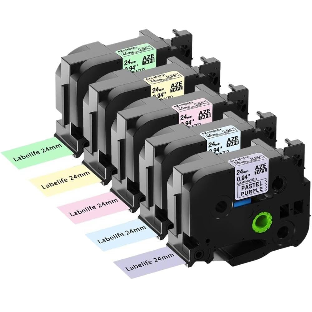 Cinta Mate 5 Colores Pálidos 9 12 18 24mm 8m Compatible con Rotuladora PTD600 PTP710BT PTP750W PTP900 PT2310 PT2610(24mm mixed colors)